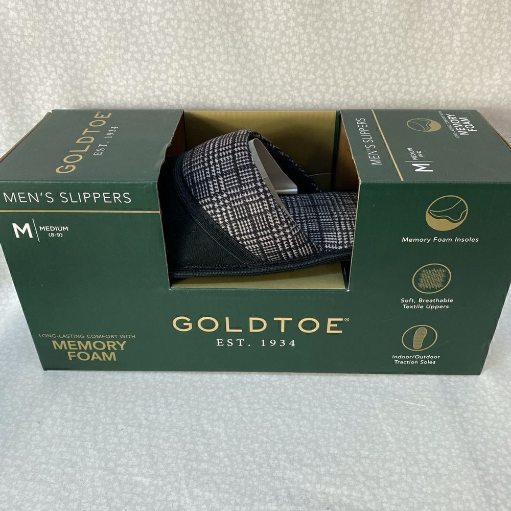 GOLDTOE Men's Size MEDIUM (8-9) Black Memory Foam Slippers